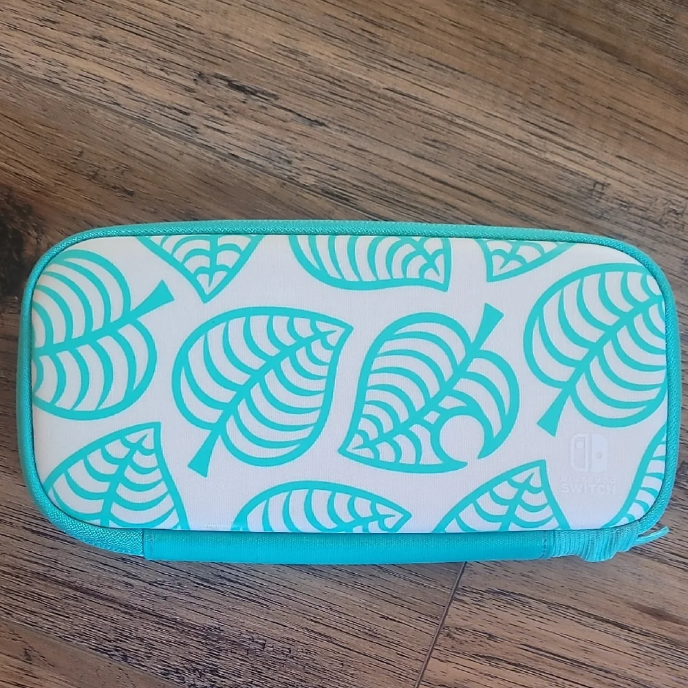 Nintendo Lite Switch Teal & Cream Palm Leaf Design Case, Hard Shell, Gray Lining